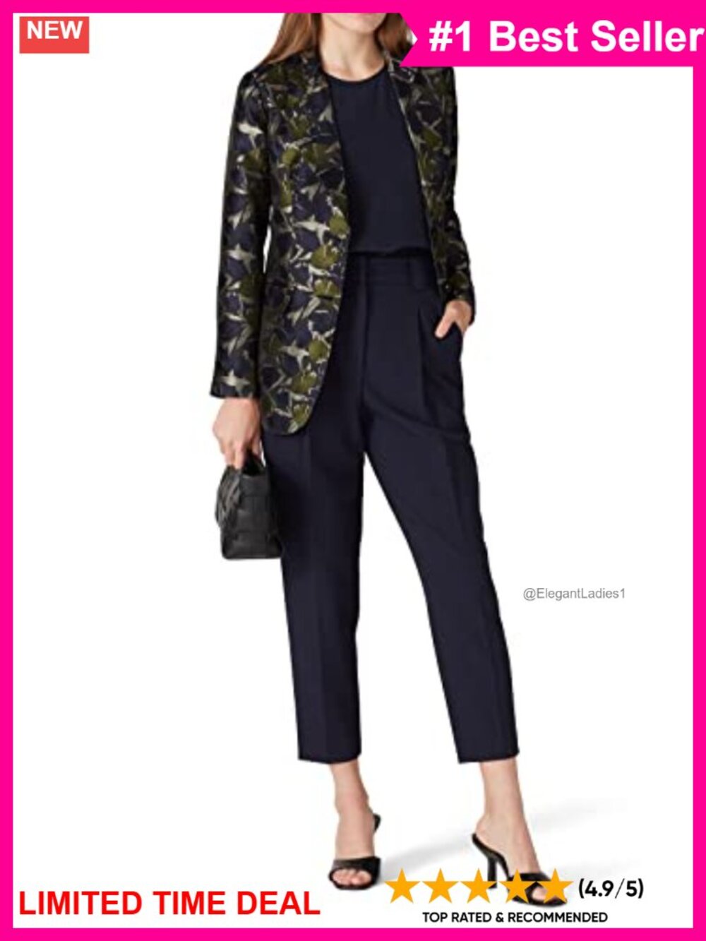 Tulip Print Blazer Suit Jacket Notch Collar Long Sleeve Formal Party